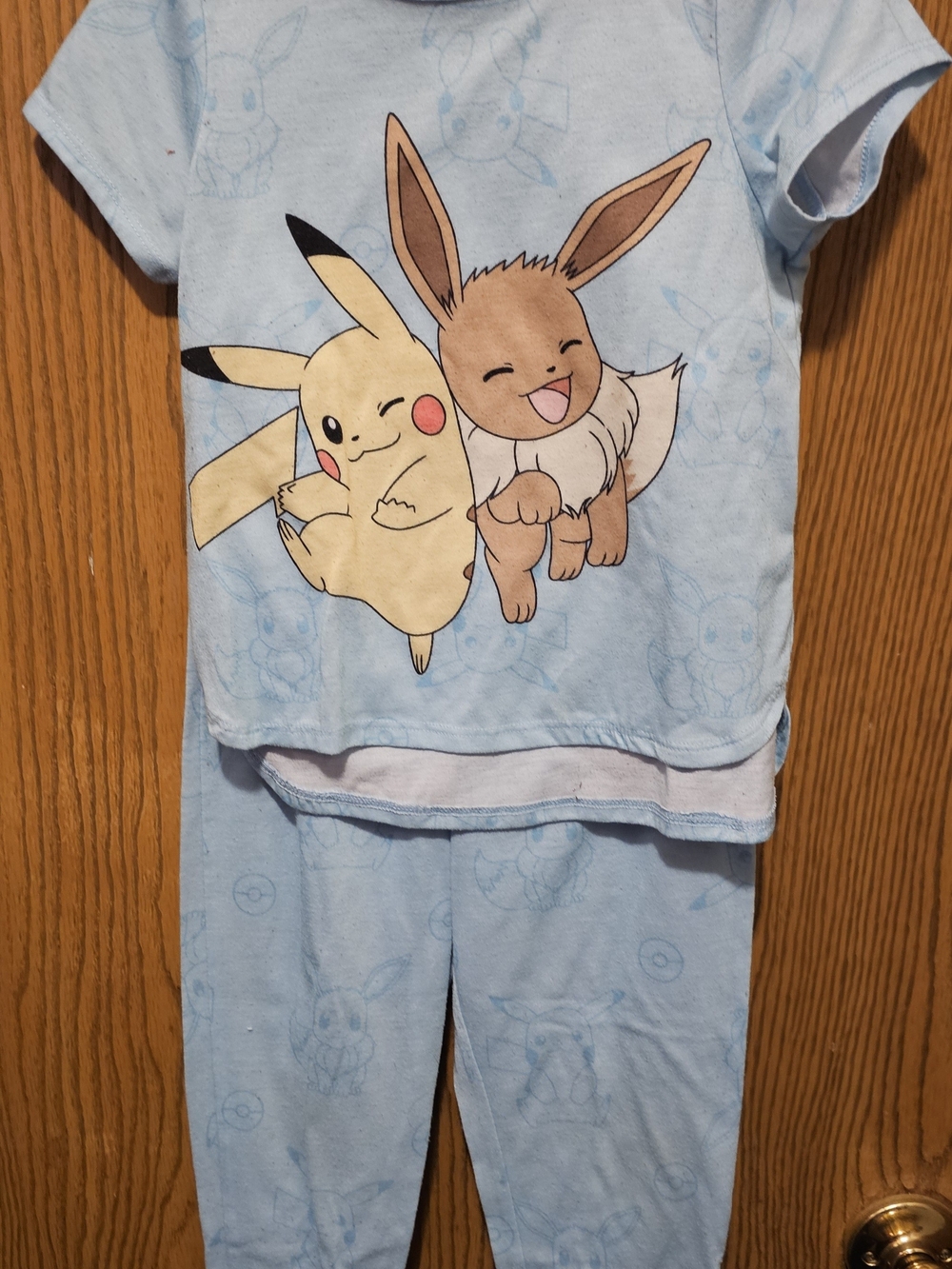 Kids Light Blue Pikachu & Eevee 3 Piece Short Sleeve Pajama Set